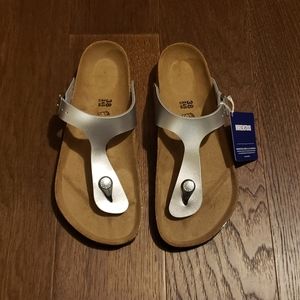 Birkenstock 38 7 8 silver given sandal flip flop